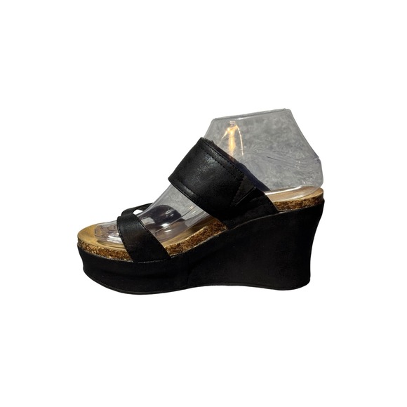 LIKE NEW Pierre Dumas Black Platform Wedge Sandals Toe Loop Slide Shoes Womens 7 - Picture 2 of 7